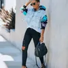 Women's Jackets Fashionable Denim Tie-dye Print Patchwork Coats Streetwear Ladys Turn Down Collar Single-Breasted Ripped Tassles Jackets 240301