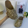 Pailletten gepersonaliseerde mueller trend diamant slippers casual straatstijl huis platte enkele schoenen mujer elegante sandalia's f b b b