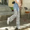 Jeans pour femmes Bleu Taille haute S Pantalon pour femmes Épissage Jambe droite Pantalon d'été pour femmes 2024 Qualité Grunge Y2K Bon Brillant A 90s