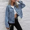 Women's Jackets Jackets Ladies Lapel Button Down Long Sleeve Pocket Distressed Oversize Denim Jean Teen Girls Coat 240301