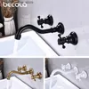 Bathroom Sink Faucets BECOLA two handed handle three hole bathroom faucet antique bronze home improvement accessories brass bathroom faucet 360 rotation Q240301