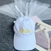 Bonés de bola boné de beisebol vintage com véu elegante fita po adereços branco ponycap bowknot para vestido-up festa palco dança