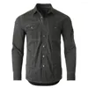 Heren Casual Shirts Heren Herfst Shirt Knoppen Lange Mouwen Revers Effen Kleur Single-breasted Cargo Klepzakken Lente