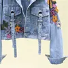 Kvinnors jackor jackor våren denim mode blommor broderi paljetter korta jeans streetwear 240301