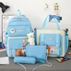 School Bags Student Canvas Schoolbag Four-piece Set Fresh And Cute Light Large-capacity Backpack Handbag Pencil Bag Storage