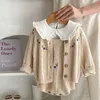 Outono inverno infantil bebê menina tricô roupas conjunto de manga comprida malha bordado cardiganjumpsuit nascido roupas do bebê terno 240226