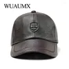 Ball Caps PU Leather Baseball Cap For Men Autumn Winter Ear Flaps Hat Earmuffs Dad & Faux Snapback Male