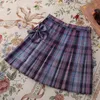 Jupes Zoki JK Femmes Jupe à carreaux Été Taille haute Ajuster Bouton Filles Plissé Japon Étudiant Mignon Blue Bow School Mini