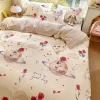 sets AB doublesided florals print 100% cotton Bedding Set queen soft skin friendly duvet cover set with flat sheets quilt cover sets