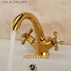 Bathroom Sink Faucets Hotaan solid brass chrome plated two handed handle control antique faucet kitchen bathroom basin mixer Robinet YT-5021-C Q240301