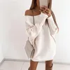 Casual Dresses Oblique Neck Sweater Dress Pullover Pure Color Lady Spring Mini Sweet Solid Fall Female Clothes
