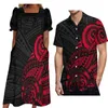 Casual jurken op maat heren Aloha shirt en Mumu damesjurk Micronesia Pocket Maxi Polynesisch ontwerp rood paar pak