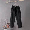 CAPRIS SUMMER CASUAL COTTON LINEN HAREM PANTS 여성 큰 크기 느슨한 하이 허리 탄성 anklelength 바지 단단한 레이디 포켓 바지