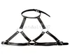 Women Sexy Faux Bondage Leather Open Cup Cupless Chest Bra Top Body Harness Collar strap R561296713