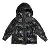 Gabardinas para mujer 2024 con capucha brillante invierno abajo chaqueta acolchada de algodón para mujeres gruesas brillantes negro brillante parkas moda my312