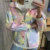 Vestes pour femmes Vestes Printemps Automne Rainbow Couleur Tie Dye Jeans Unisexe Denim Bomber Manteau Cardigan Cardigan Crop Streetwear 240301