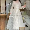 Grundlegende lässige Kleider Spitze Vintage-Kleid Frauen Langarm Quadratische Farbe Elegante Midi-Lolita-Party 2023 Winter Einteiliges koreanisches Fash Dhqfr