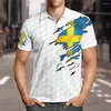 メンズTシャツハワイポロシャツスウェーデンフラッグ3Dオーバープリント男性