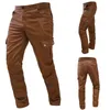 Men's Pants Mens Pu Leather Solid Color Slim Fit Cargo Pant With Pockets Punk Metallic Party Night Club Stage Costume Male Trousers