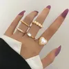 Cluster Rings 5 ​​Piece Set For Women Sweet Heart Pearl Finger Ring Charm smycken