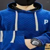 Survêtements pour hommes Couleur unie Sweat à capuche Set Hommes Printemps et automne Pantalon à manches longues Velours Pull à carreaux Sports Casual Mode Fitness