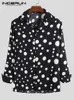 Inderun moda Mężczyzna koszulka Polka Dot Print Lapel Long Sleeve Casual Button Business koszule Streetwear Handsome Camisas S-5xl 240228