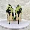 Designer High Heels Women's Fur Green Striped Road Thin High Heels 12cm Flat Sandals Wedding Banquet Shoes Formal Shoes