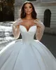 Arabic Dubai Elegant Plus Size Ball Gown Wedding Dresses Sweetheart Pleats Long Sleeves Court Train Wedding Dress Bridal Gowns for Party Vestidos Custom Made