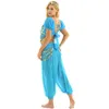 Stage Wear Womens Latin Dance Clothing Arab Oriental Belly Costumes Sequin Crop Top With Harem Pants Hip Scarf Headscarf