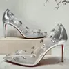 Sukienka buty przezroczyste spiczasty seksowne kobiety szpilki ślubne srebrne kryształowe wróżki pompki wiatrowe