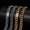 12mm Miami Mens Cuban Link Chain Necklace 316L Stainless Steel Gold Plated Necklace for Women with Full Iced Clasp 240226