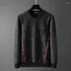Hoodies masculinos design de marca europeia luxo jacquard tripulação pescoço camisola moda bordado escuro manga longa pulôver com capuz 2024 outono