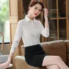 Kvinnor BLOUSES 2024 Kvinnor Skjortor Office Ladies 2 Piece Kjol och toppar Set Work Wear Ol Styles White