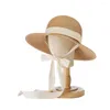 Chapeaux à large bord printemps et été haut rond Eaf chapeau de paille pare-soleil pour enfants tourisme de plein air vacances crème solaire avec sangle