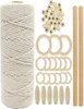 Garen Macrame Koord Natuurlijk Katoen Beige DIY Touw Met Houten Ring Stok Gevlochten Bijtring Kit Muur Hangende Plantenhanger8643968