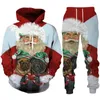 Tute da uomo Divertente Babbo Natale con stampa 3D Felpa con cappuccio Tuta da festa Set di abbigliamento per feste Autunno Uomo/Donna Casual sciolto