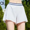 AL Yoga Kurze Hose Tennisrock Match Point Club House Shorts Hochtaillierte Weekend Escape Shorts mit Seitentaschen Passende Sport-BHs Weste Hochschlagfester nahtloser BH