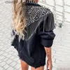 Women's Jackets Jackets Jean Long Sleeve Tassel Rivet Denim Women Autumn Spring Black Cool Outwear Streetwear 240301