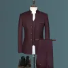 정장 재킷 조끼 바지 정장 세 세트 / 남자 중국 스타일 스탠드 칼라 슬림 한 단순한 단색 드레스 블레이저 코트 바지