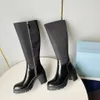 2024 Designer Knie Hoge Laarzen Platform Hakken Lederen Lange Vrouwelijke Booties Luxe Mujer Rits Chelsea Schoenen Voor Vrouwen