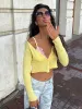 Cardigans Absobe Baby Yellow Crop Knigan Women Vneck Agaric Laces Single Breast Long Rękaw Slim Podstawowy jesienny płaszcz swetra