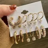 Necklace Earrings Set 9 Pairs Gold Color Pearl Earring Sets Hoop Creative Simple Party Vintage Circle Jewelry