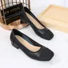 Dress Shoes 2024 Casual Woman Square Toe Fashion Beautiful Black Thick Heels 3cm High Heel Elegant Barefoot Mary Jane Work Female