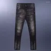 Calças de brim masculinas High Street Moda Homens Retro Preto Cinza Stretch Slim Fit Rasgado Desighner Hip Hop Biker Calças Hombre