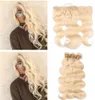 Faisceaux de cheveux blond platine avec dentelle frontale vague de corps dentelle frontale avec paquets 613 Extensions de cheveux blonds avec 134 dentelle avant6180719