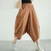 Kvinnor Pants Summer High midja Elastic Wide Leg Fashion Design Solid Pocket Lantern Plus Size Loose Versatile Capris