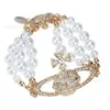 Créateur Viviennes Westwoods Vivenne Westwoods bijoux Impératrice douairière Saturns Bracelet de perles à trois couches Bracelet de perles de luxe léger de haute qualité avec diamants complets