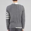 Männer Pullover Pullover 4-Bar Gestreifte Tops Herbst Winter Koreanische Trend Gestrickte V-ausschnitt Unregelmäßige Frauen Männer Strickjacke Mantel