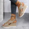 Sandalen 2024 New Cut Out Glitter Farbe Golden Silber Frauen Casual Keile Sandalen Eine Linie Schnalle Peep Toe Frauen Sommer strand Sandalen T240301