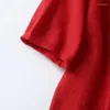 Kvinnors T -skjortor Yenkye 2024 Röd stickad skjorta Kvinnor O Neck Short Sleeve Spring Summer Tees Crop Top